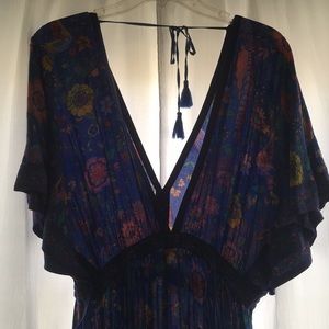 Spell & Gypsy cobalt blue peacock pattern dress